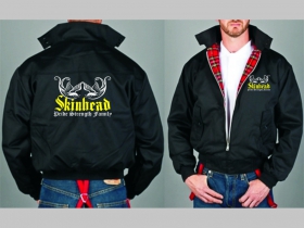 Skinhead - Pride, Strength, Family Bunda Harrington s hrejivou podšívkou farby RED TARTAN, obojstranné logo (s kapucou iba v čiernej farbe je za 42,90euro!!)